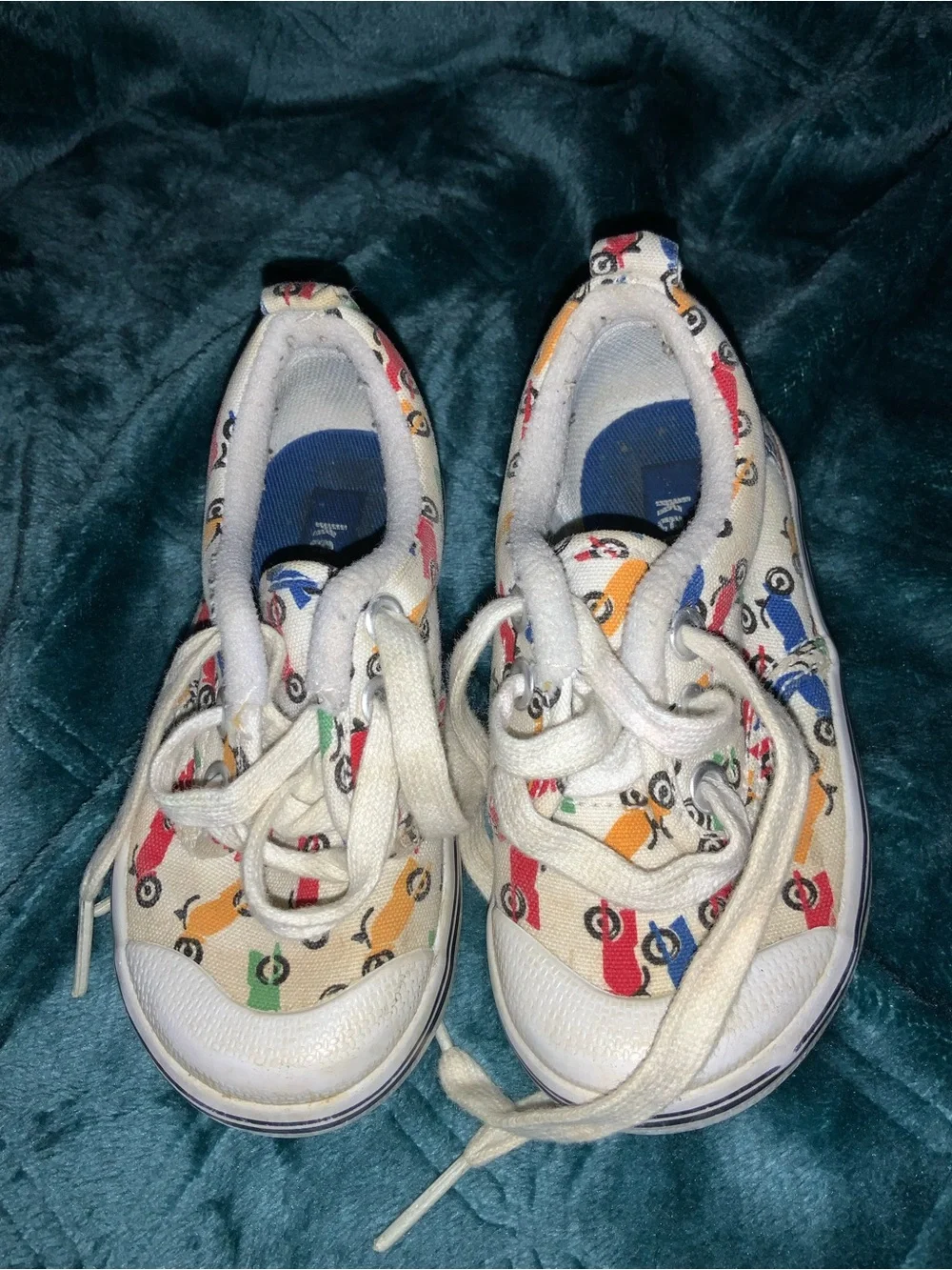 Vintage Keds Toddler Baby Canvas Cream With Motorcycles Lace Up sz 5 1/2 M